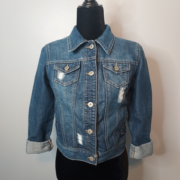 Mudd Jean Jacket Distressed Cropped Size Medium Juniors - Picture 3 of 9